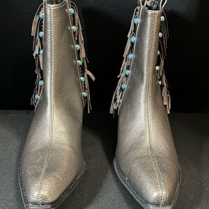 Fringe Ankle Boots with Turquoise Accents